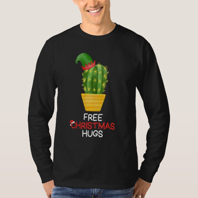 Free Christmas Hugs Cactus T-Shirt (Front)