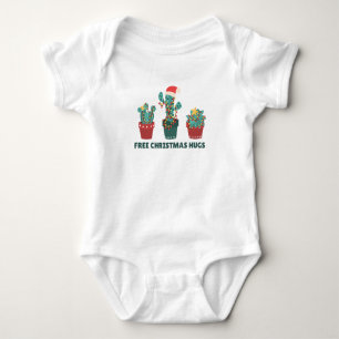 Free Christmas Hugs Funny Cactus Plants Baby Bodysuit