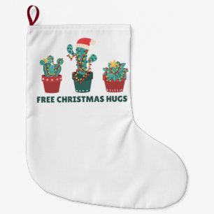 Free Christmas Hugs Funny Cactus Plants Large Christmas Stocking