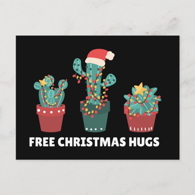 Free Christmas Hugs Funny Cactus Plants Postcard (Front)