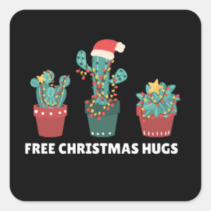 Free Christmas Hugs Funny Cactus Plants Square Sti Sticker