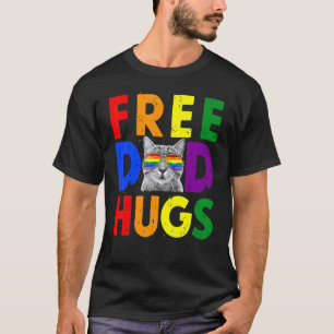 Free Dad Hugs Purride Proud Ally Cat Rainbow Flag  T-Shirt