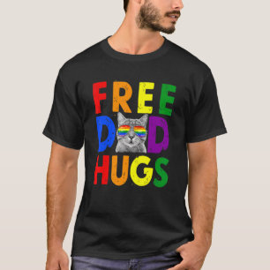 Free Dad Hugs Purride Proud Ally Cat Rainbow Flag T-Shirt
