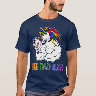 Free Dad Hugs Unicorn LGB Gay Pride Father Family  T-Shirt