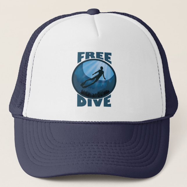 Free Dive - The Ocean Is Calling Freediver Trucker Hat (Front)