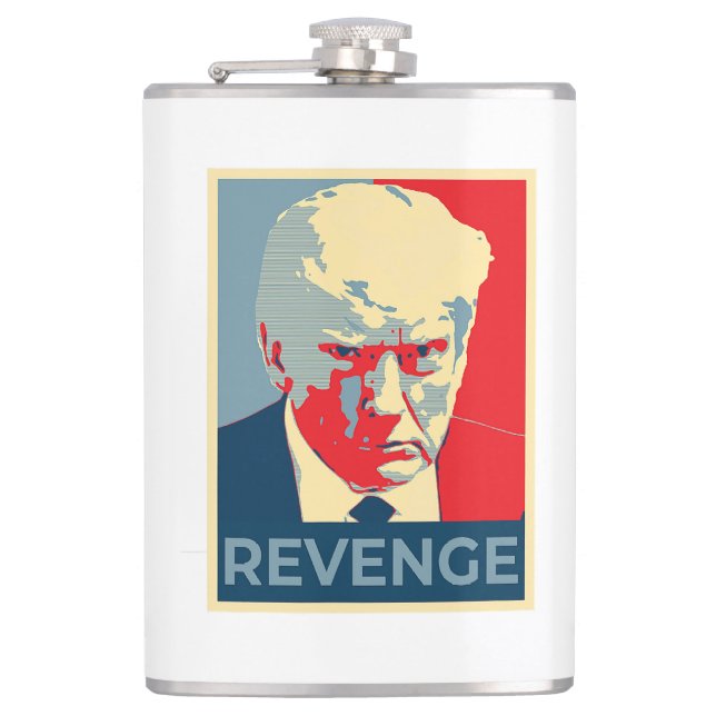 Free Donald Trump mug shot republican revenge MAGA Hip Flask (Front)