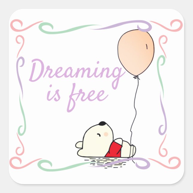 Free Dreams Bear with Balloons Square Sticker (Front)