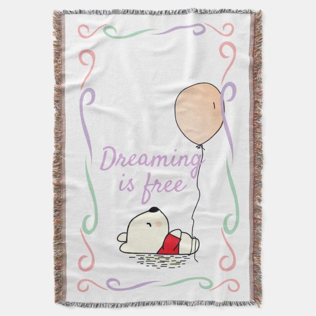 Free Dreams Bear with Balloons Throw Blanket (Front Vertical)