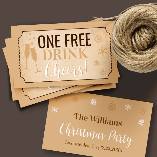 Free Drink Retro Winter Party Card or Ticket (Creator Uploaded)