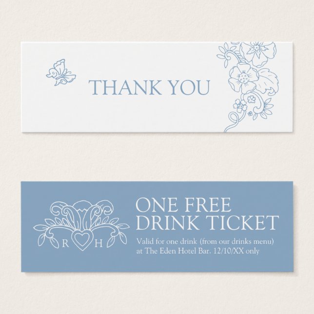 Free drink wedding voucher card fleur de lis blue (Front & Back)