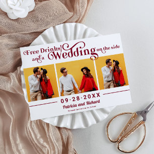 Free Drinks Casual Wedding Save The Date 3 Photo Postcard