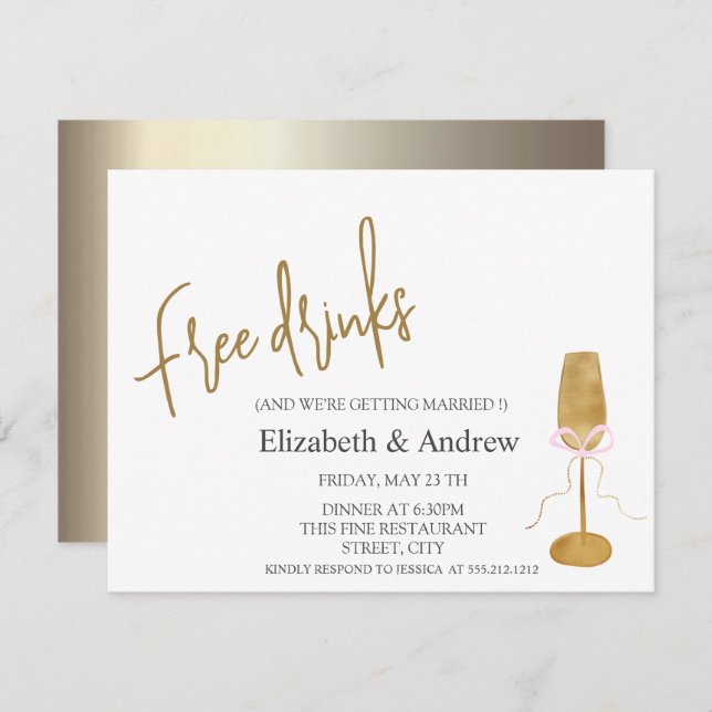 Free Drinks,Chic Champagne Glass  Invitation (Front/Back)