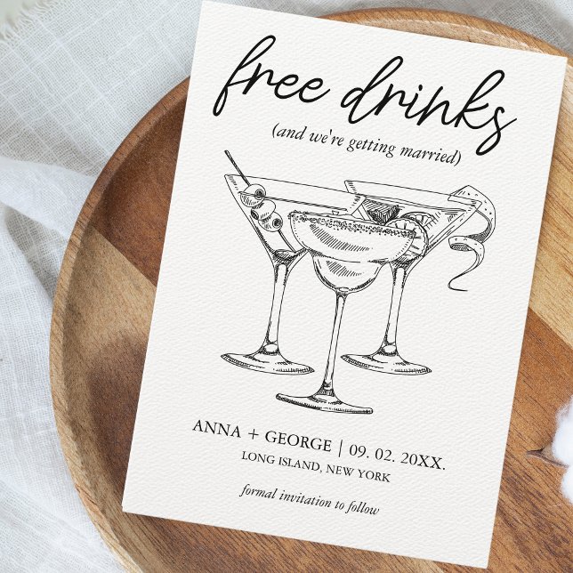 Free Drinks Cocktail Photo Funny Wedding Save The Date (Creator Uploaded)