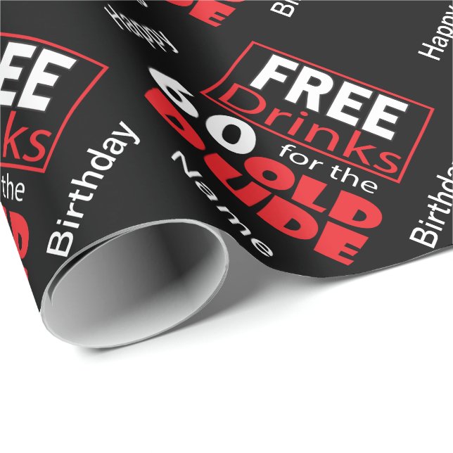 Free Drinks for the 60 Year Old - Birthday Wrapping Paper (Roll Corner)