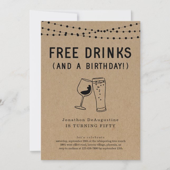 Free Drinks Funny Adult Birthday Party Invitation (Front)