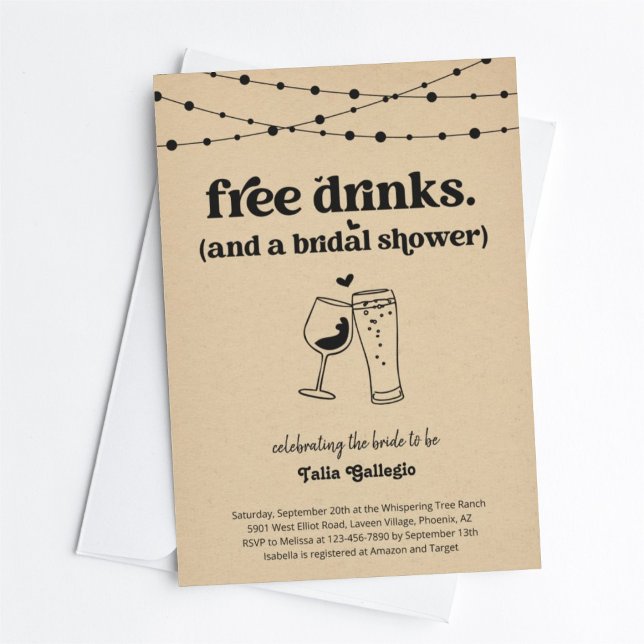 Free Drinks Funny Bridal Wedding Shower Invitation (Creator Uploaded)