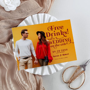 Free Drinks Funny Casual Wedding Save The Date Postcard