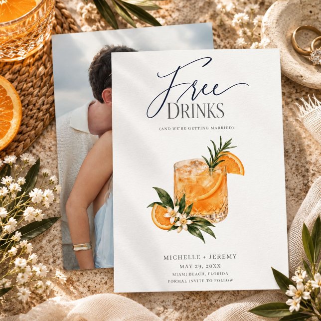 Free Drinks Funny Cocktail Wedding Save the Date (Modern Photo Funny Wedding Save The Date)