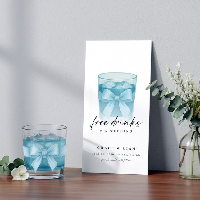 Free Drinks Modern Bow Glass Trendy Bookmark Save The Date (Creator Uploaded)