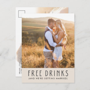  Free Drinks Modern Photo Wedding Save the Date  Announcement Postcard