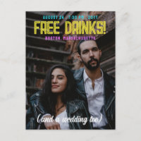 Free Drinks! Neon Fonts Wedding Save the Date