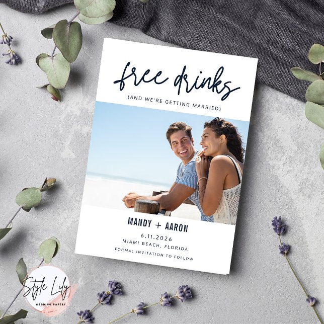 Free Drinks Photo Beach Wedding Save the Date (Creator Uploaded)