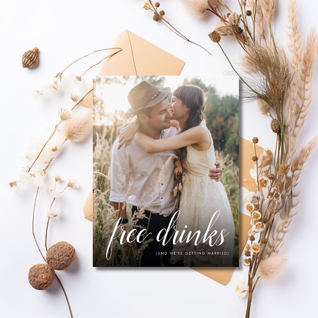 Free Drinks Photo Funny Wedding Save the Date Announcement Postcard (Free Drinks Photo Funny Wedding Save the Date )