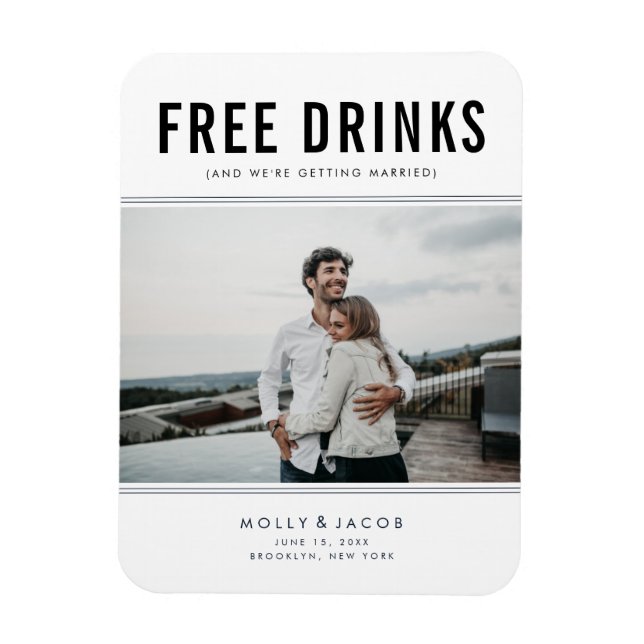Free Drinks Photo Wedding Save the Date Magnet (Vertical)