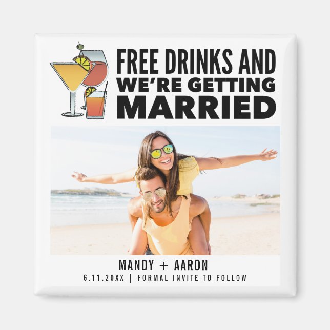 Free Drinks Photo Wedding Save The Date Magnet (Front)