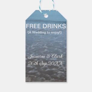 Free drinks save the date beach wedding add name  gift tags