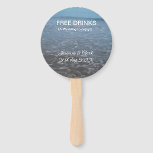 Free drinks save the date beach wedding add name  hand fan