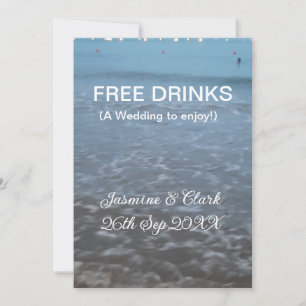 Free drinks save the date beach wedding add name invitation