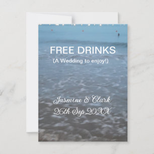Free drinks save the date beach wedding add name postcard