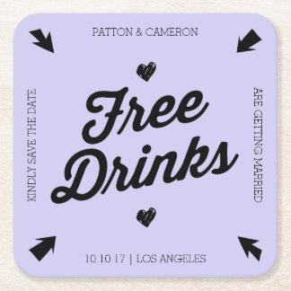 Free Drinks Save the Date Coaster