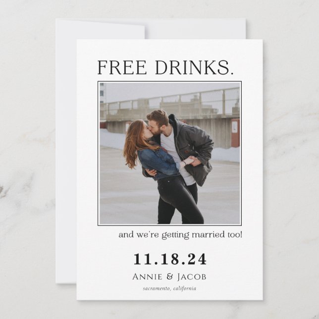 Free Drinks  Save the Date Invitation (Front)
