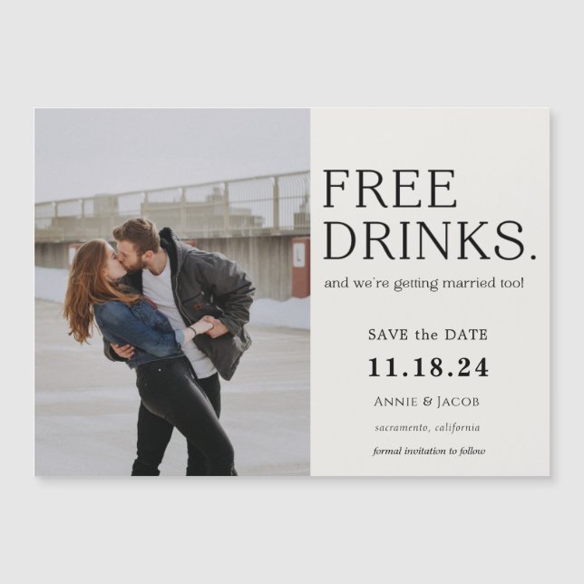 Free Drinks  Save the Date Magnet (Front)