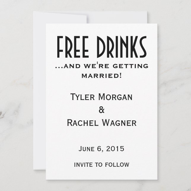 "Free Drinks" Save the Dates Save The Date (Front)