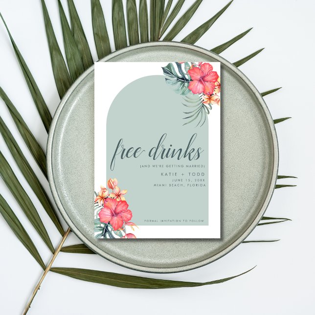 Free Drinks Tropical Beach Wedding Photo  Save The Date (Free Drinks Tropical Beach Wedding Photo Save The Date)