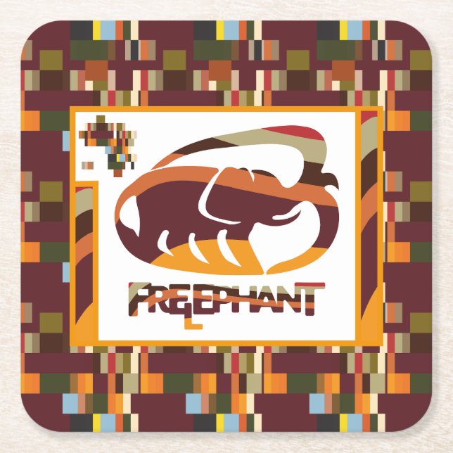 FREE ELEPHANT BY MASANSER PIXELAT SQUARE PAPER COASTER (Front)