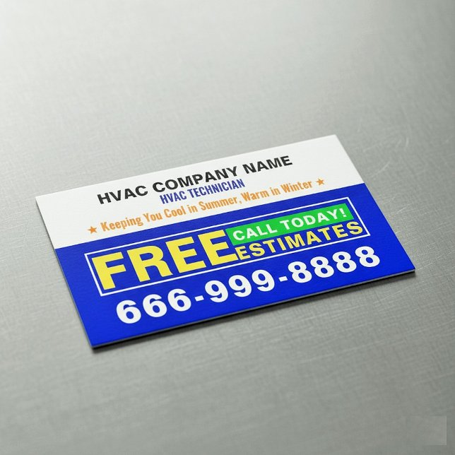 Free Estimates Slogans | Professional HVAC  Magnetic Business Card (Heating, Ventilation & Air Conditioning - HVAC Standard Business Cards Templates)