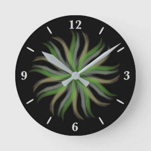 Free Flowing Floral Green Gray Brown Leaves Art Round Clock