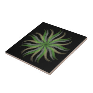 Free Flowing Floral Green Gray Brown Leaves Art Tile