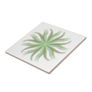 Free Flowing Floral Green Grey Brown Leaves Art Tile