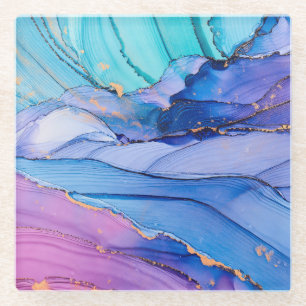 Free-flowing textures, luxury abstract art. glass coaster