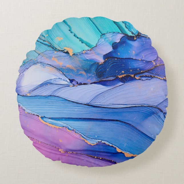 Free-flowing textures, luxury abstract art. round cushion (Front)