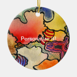 Free form abstract col & warm colour cells art ceramic tree decoration