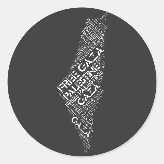 Free Gaza Free Palestine Map Cloud Word Classic Round Sticker (Front)