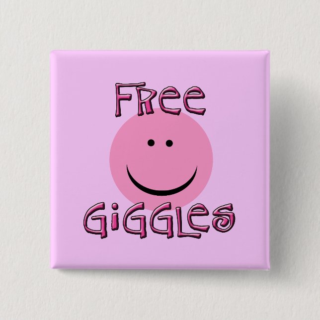 Free Giggles with Happy Face in Pink 15 Cm Square Badge (Front)