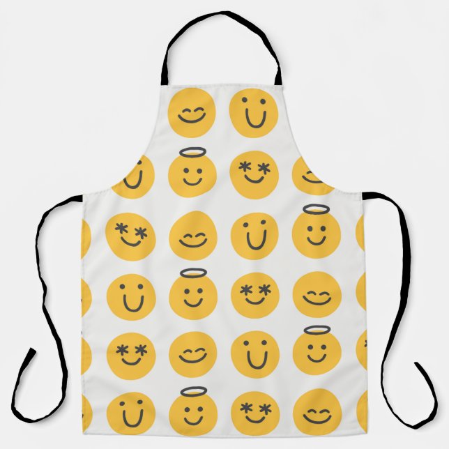 Free hand happy emoji seamless pattern. Positive e Apron (Front)