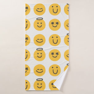 Free hand happy emoji seamless pattern. Positive e Bath Towel